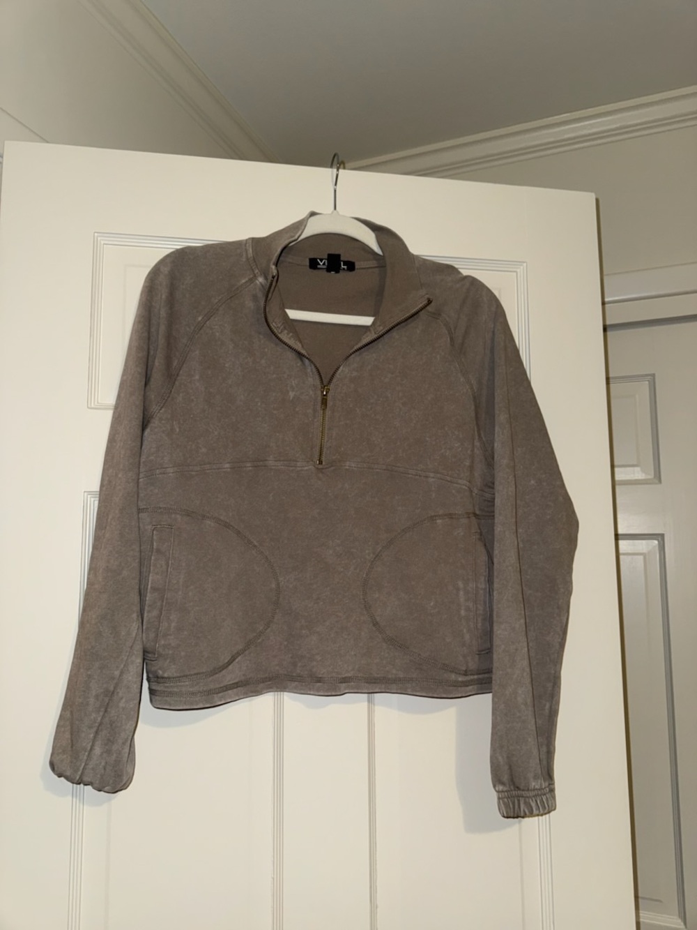 Quarter-Zip Pullover Sweatshirt in Washed Taupe